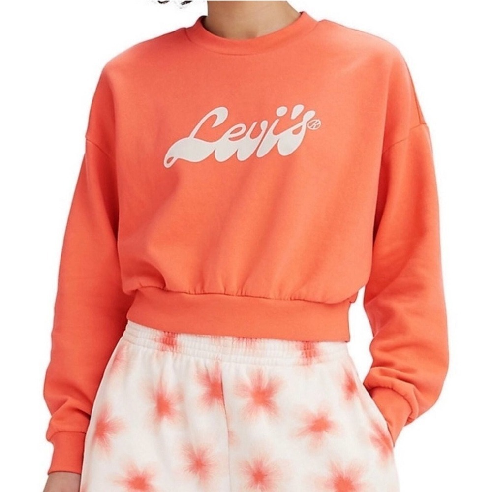 NWT LEVI'S Women's Retro Orange and White Logo Cropped Sweatshirt Sz. Large